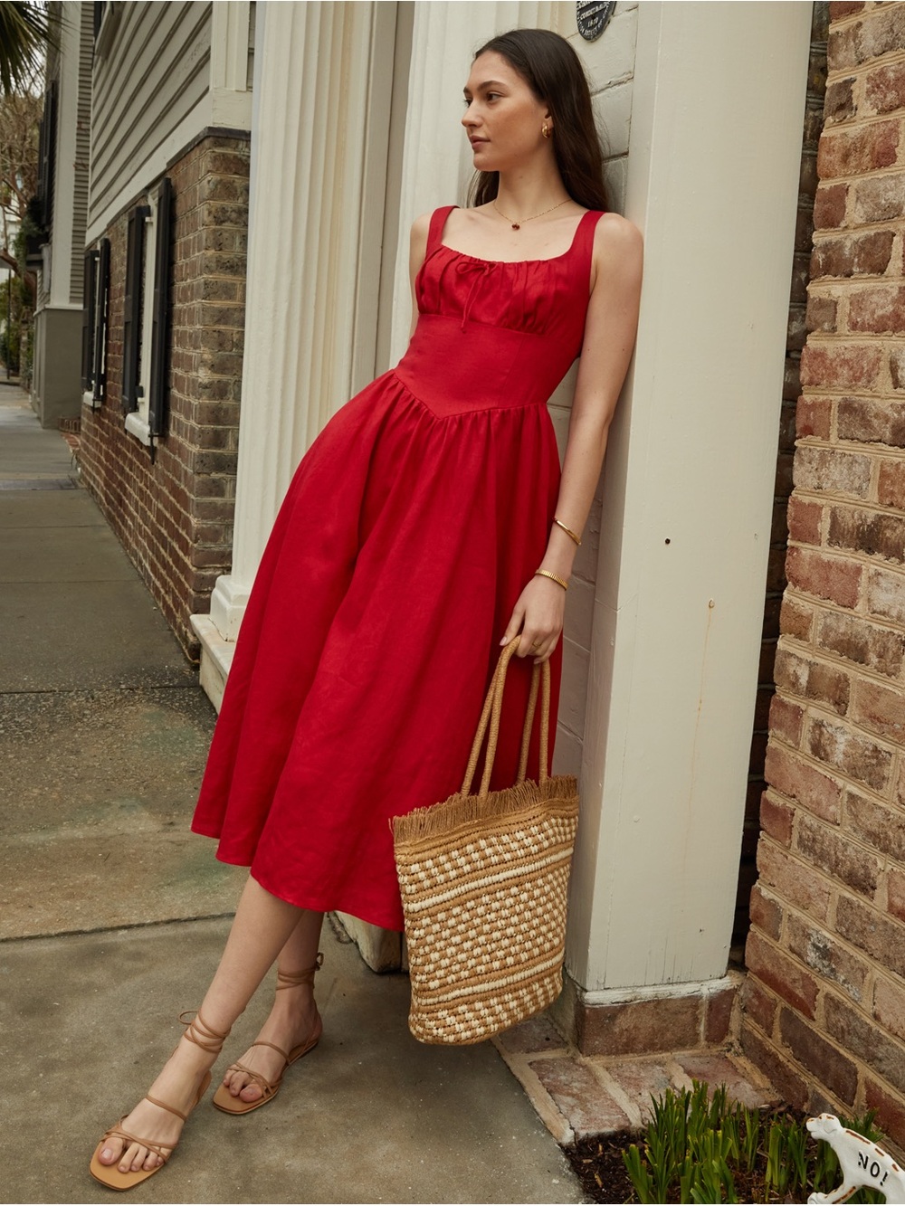 NWT Few Moda Chiara Red Linen Midi Dress – Size 8